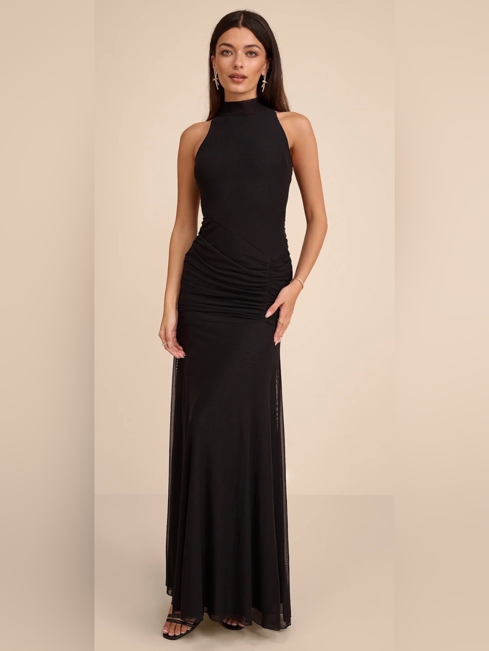 Lulu's Black Halter Ruched Maxi Dress